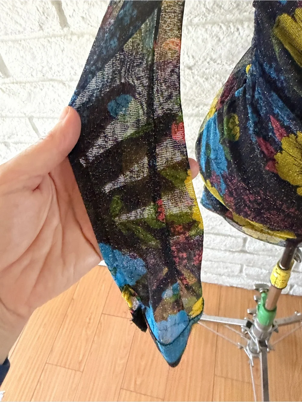 Urban Outfitters Ruched Sheer Floral Mini Dress in Blue & Yellow T-23